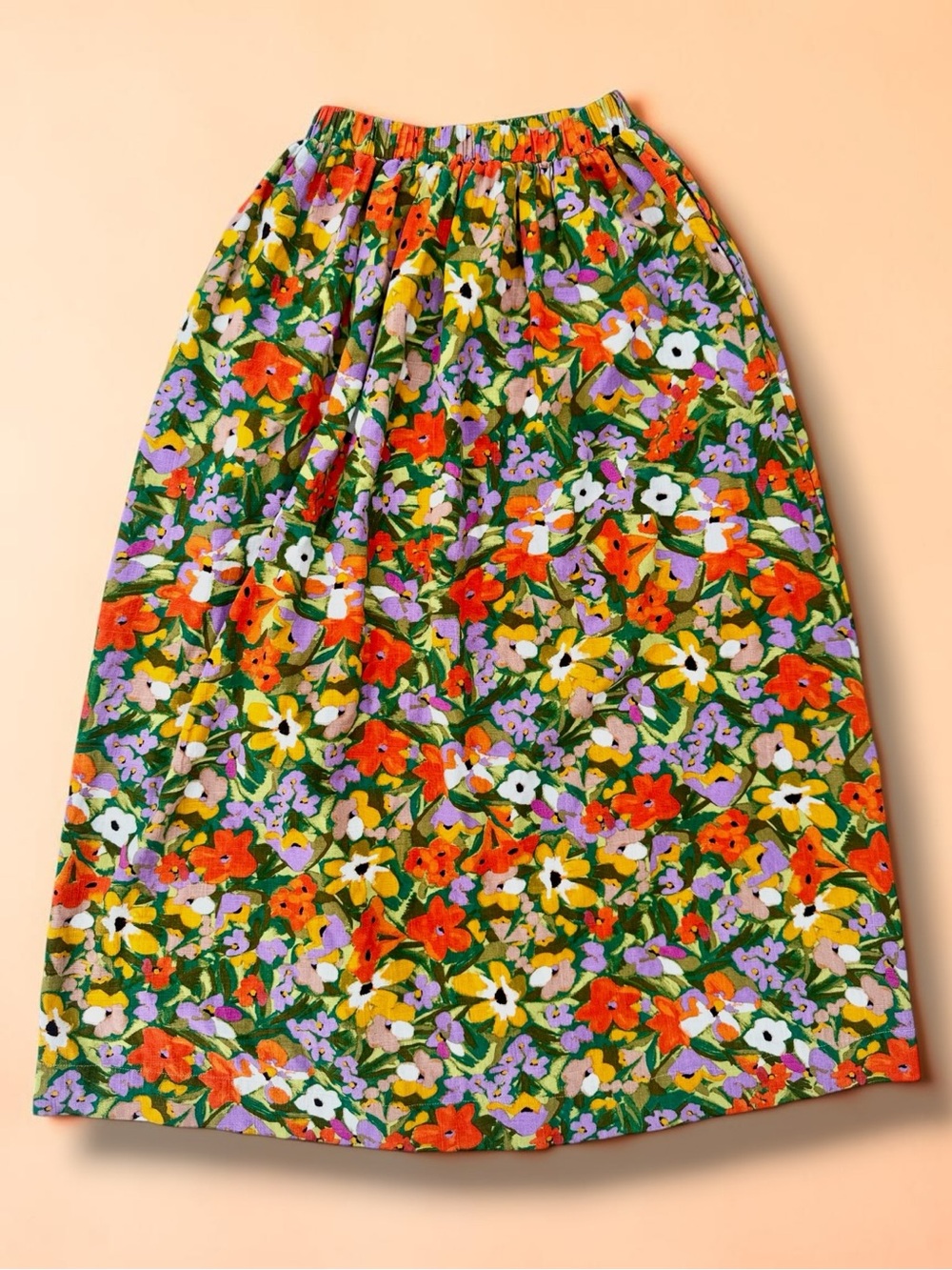 ✨PETAL&PUP✨ Retro Inspired Vibrant Floral Midi Skirt with Multi-Colored Blooms